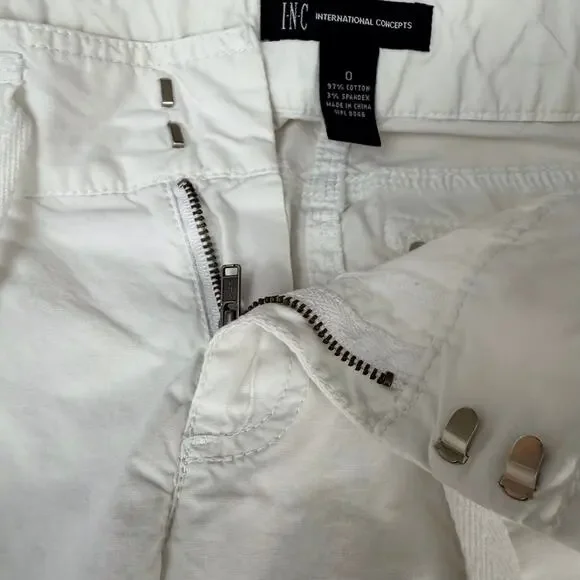 INC White Cargo Utility Pants Bling Buttons Zip Front Drawstring Waist - Picture 11 of 16